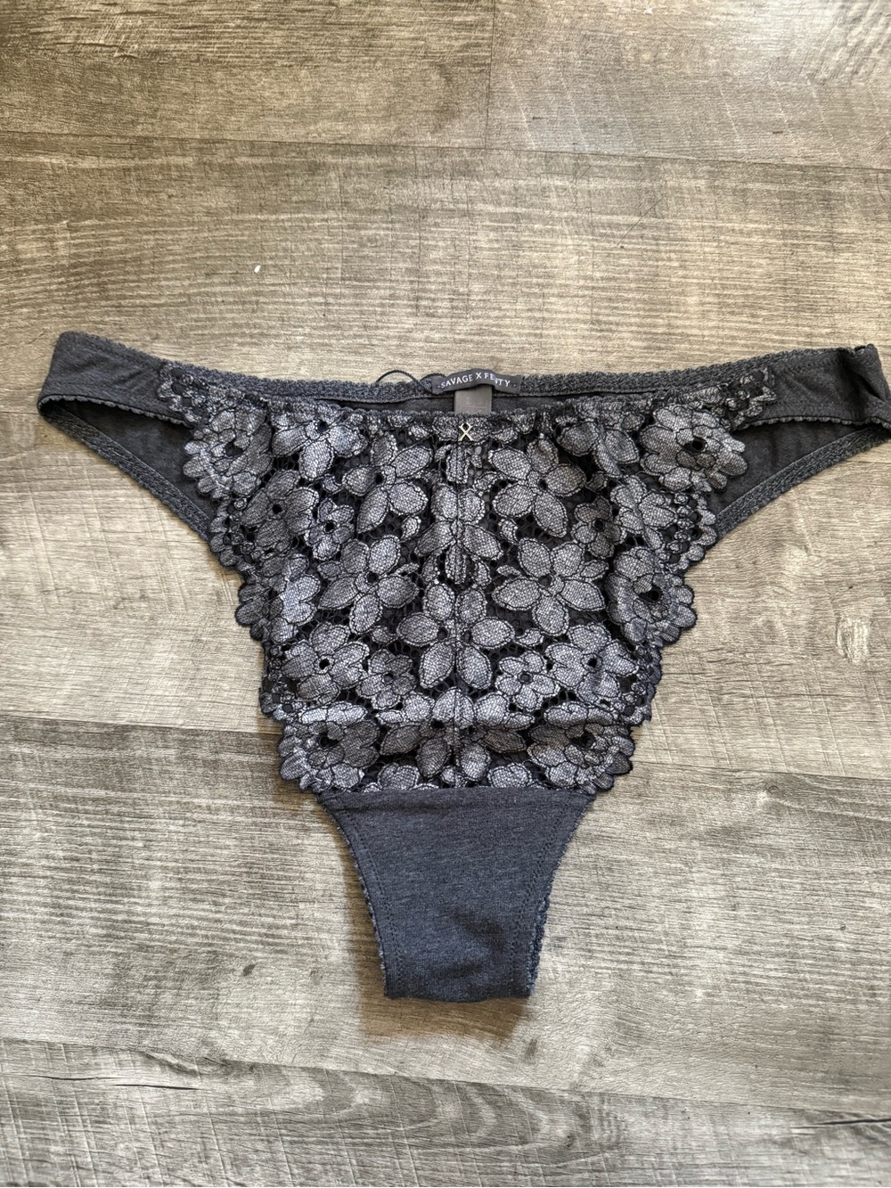 Savage X Fenty Grey Floral Lace Thong - 1X